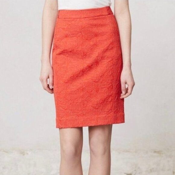 Anthropologie Vanessa Virginia Rose Brocade Skirt Red Poppy Pencil Straight Sz 6 - Picture 1 of 10